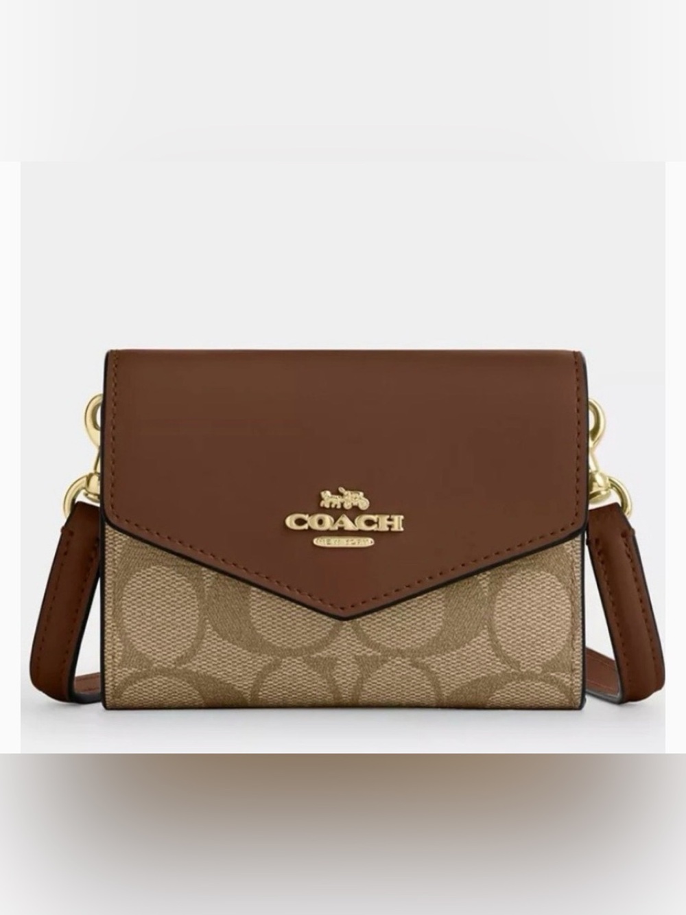 Coach Brown Leather Envelope Wallet / Bag  with Gold Logo NWT